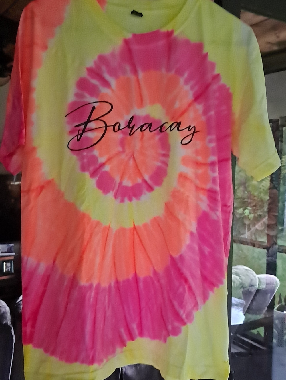 Tie-Dye 'Boracay' Spiral Tee in Neon Pink & Yellow
